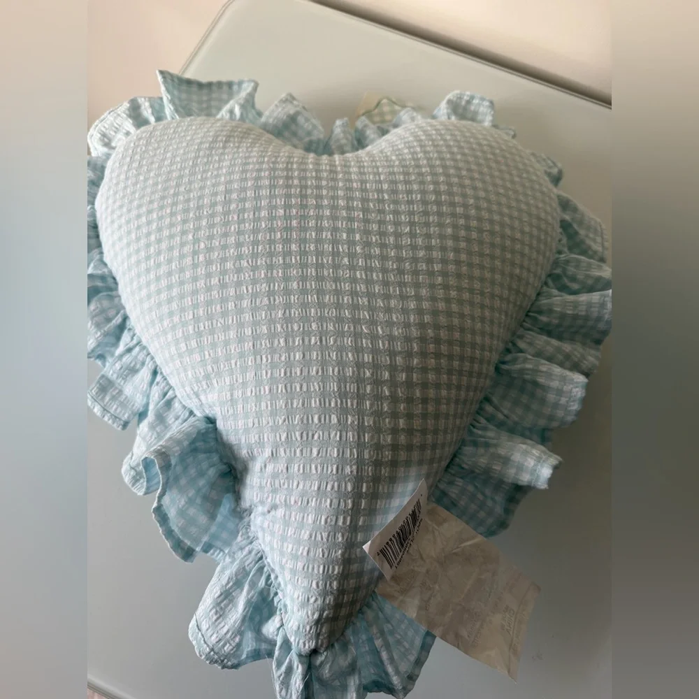 Viral blue gingham Nap Queen Heart throw Pillow